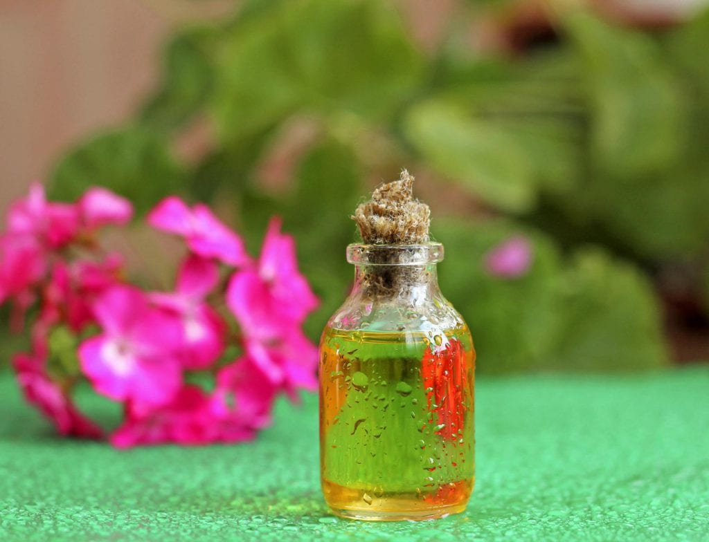 L'huile essentielle de géranium rosat possède des vertus antibactériennes et antispasmodiques